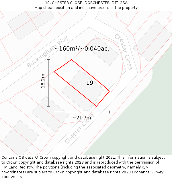 19, CHESTER CLOSE, DORCHESTER, DT1 2SA: Plot and title map
