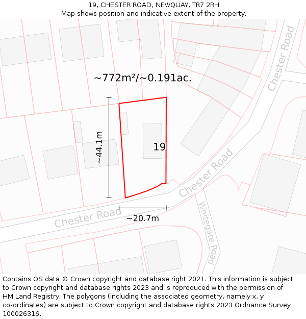 19, CHESTER ROAD, NEWQUAY, TR7 2RH: Plot and title map