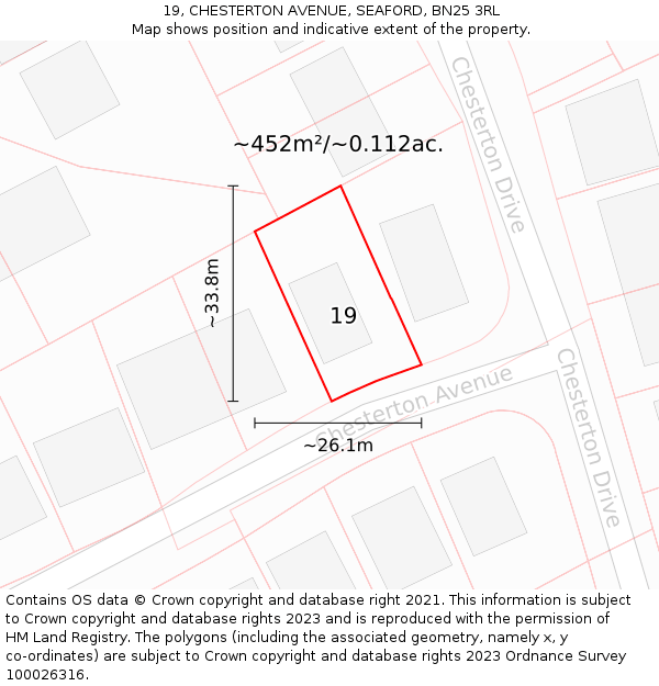 19, CHESTERTON AVENUE, SEAFORD, BN25 3RL: Plot and title map
