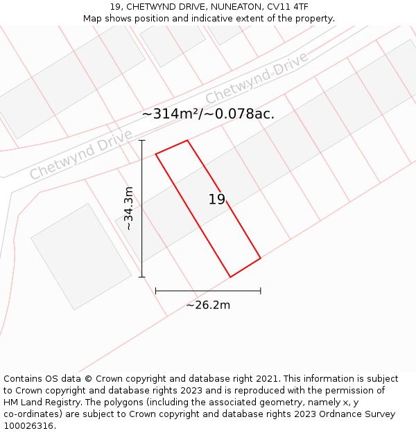 19, CHETWYND DRIVE, NUNEATON, CV11 4TF: Plot and title map