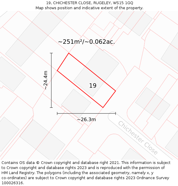 19, CHICHESTER CLOSE, RUGELEY, WS15 1GQ: Plot and title map