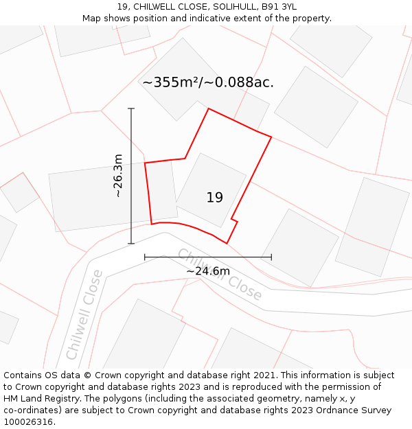 19, CHILWELL CLOSE, SOLIHULL, B91 3YL: Plot and title map