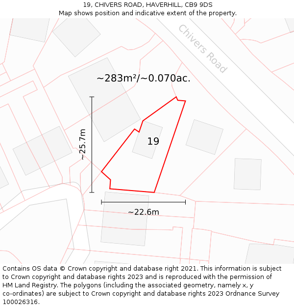 19, CHIVERS ROAD, HAVERHILL, CB9 9DS: Plot and title map