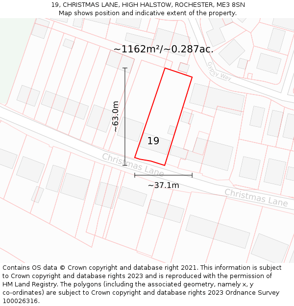 19, CHRISTMAS LANE, HIGH HALSTOW, ROCHESTER, ME3 8SN: Plot and title map