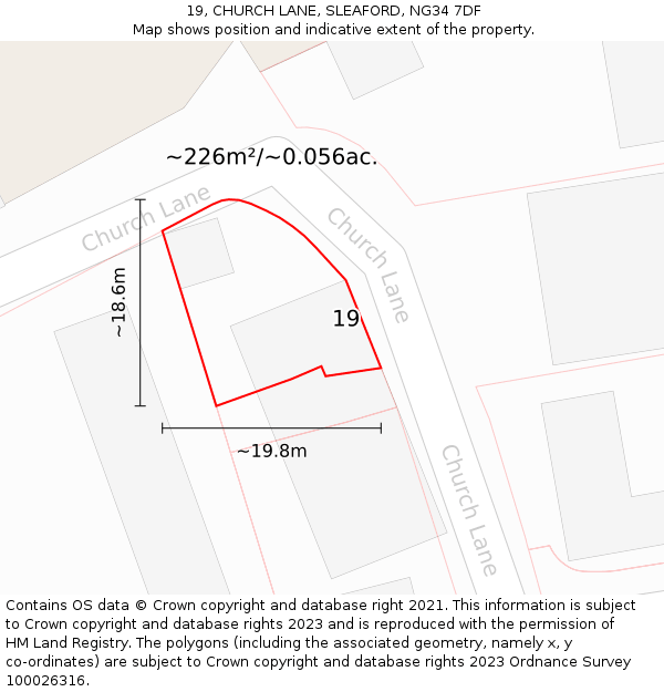 19, CHURCH LANE, SLEAFORD, NG34 7DF: Plot and title map