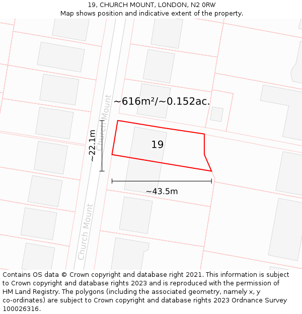 19, CHURCH MOUNT, LONDON, N2 0RW: Plot and title map