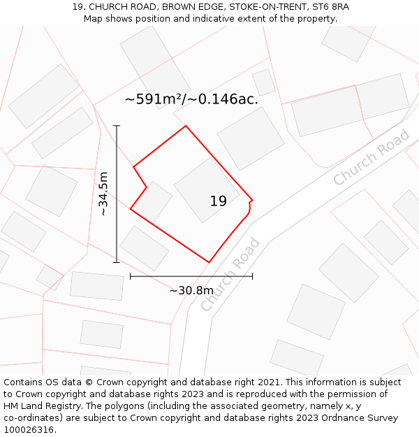 19, CHURCH ROAD, BROWN EDGE, STOKE-ON-TRENT, ST6 8RA: Plot and title map