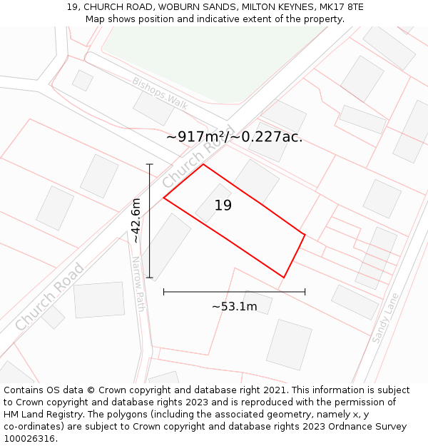 19, CHURCH ROAD, WOBURN SANDS, MILTON KEYNES, MK17 8TE: Plot and title map