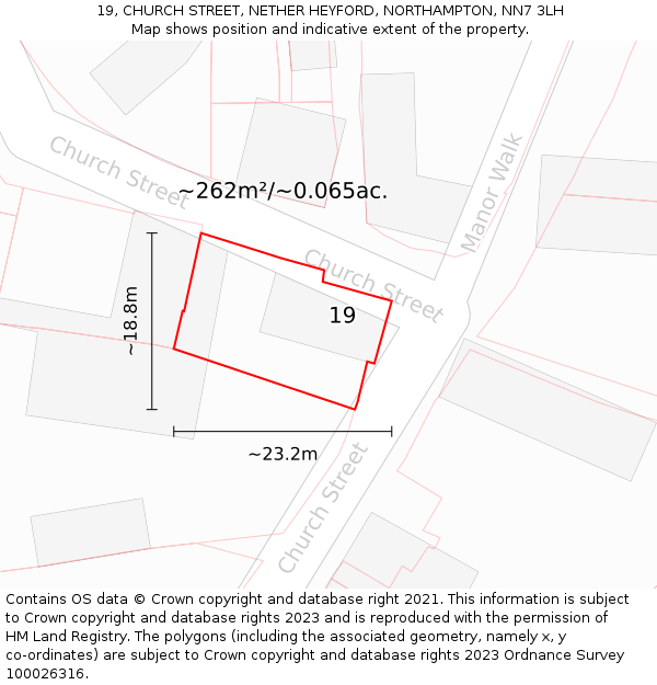 19, CHURCH STREET, NETHER HEYFORD, NORTHAMPTON, NN7 3LH: Plot and title map
