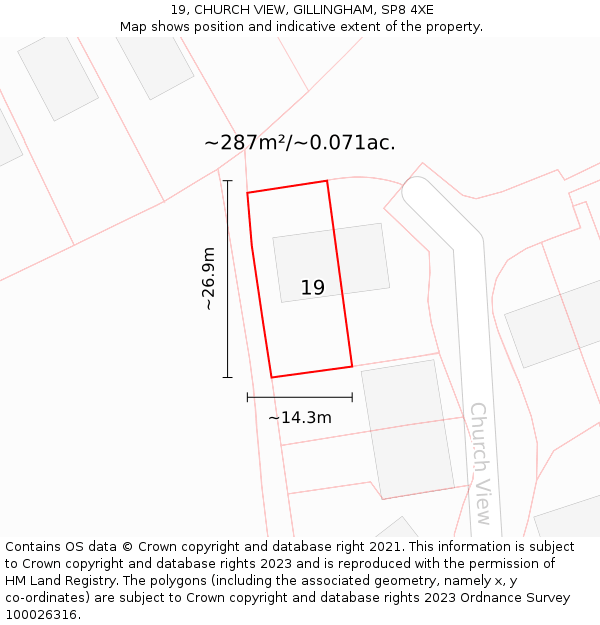 19, CHURCH VIEW, GILLINGHAM, SP8 4XE: Plot and title map