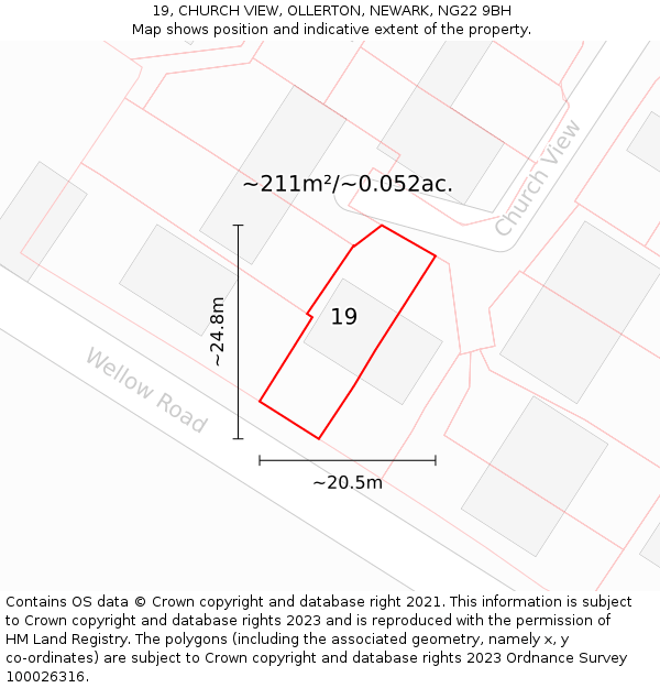 19, CHURCH VIEW, OLLERTON, NEWARK, NG22 9BH: Plot and title map