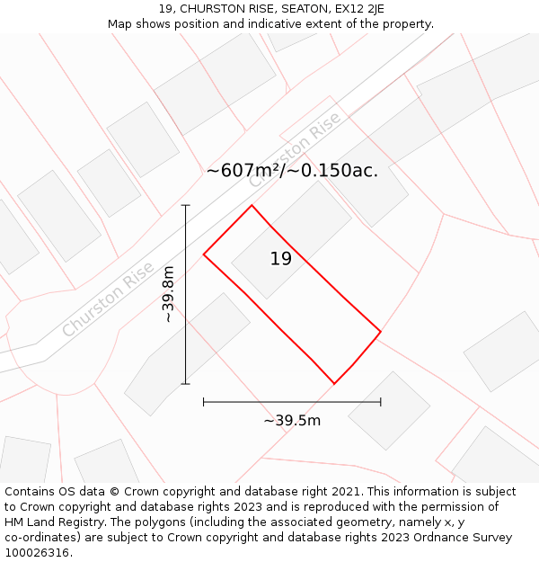 19, CHURSTON RISE, SEATON, EX12 2JE: Plot and title map