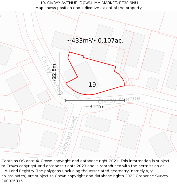 19, CIVRAY AVENUE, DOWNHAM MARKET, PE38 9NU: Plot and title map