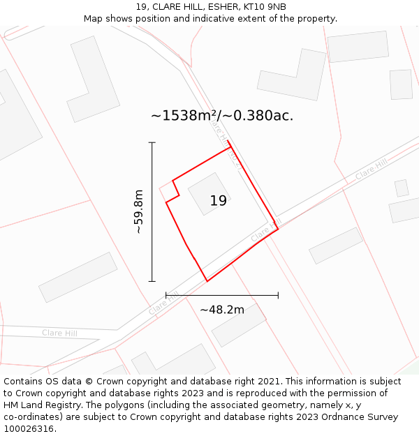 19, CLARE HILL, ESHER, KT10 9NB: Plot and title map