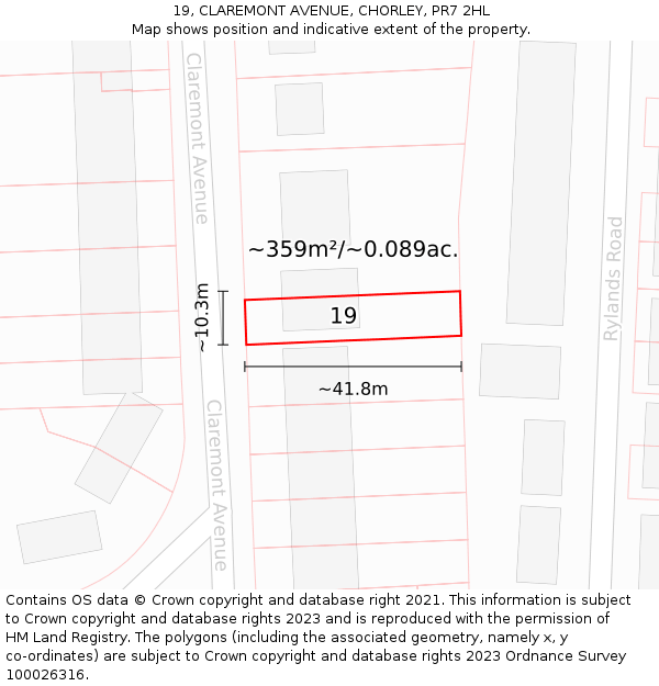 19, CLAREMONT AVENUE, CHORLEY, PR7 2HL: Plot and title map