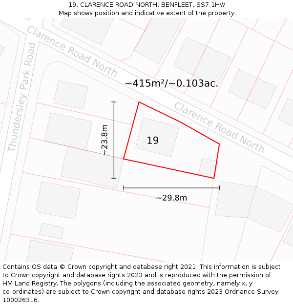 19, CLARENCE ROAD NORTH, BENFLEET, SS7 1HW: Plot and title map