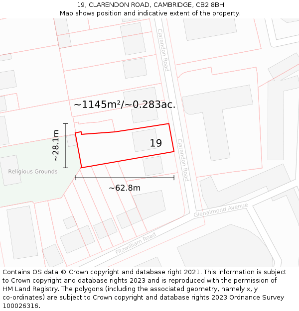 19, CLARENDON ROAD, CAMBRIDGE, CB2 8BH: Plot and title map