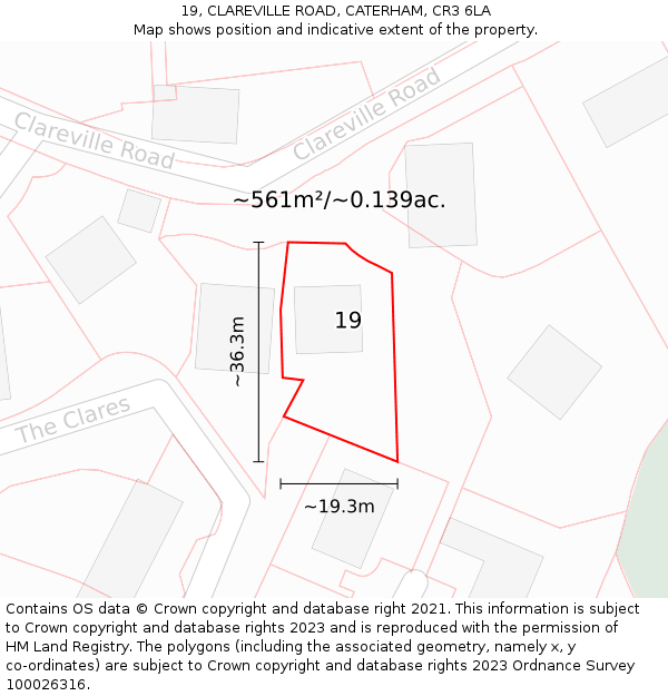 19, CLAREVILLE ROAD, CATERHAM, CR3 6LA: Plot and title map