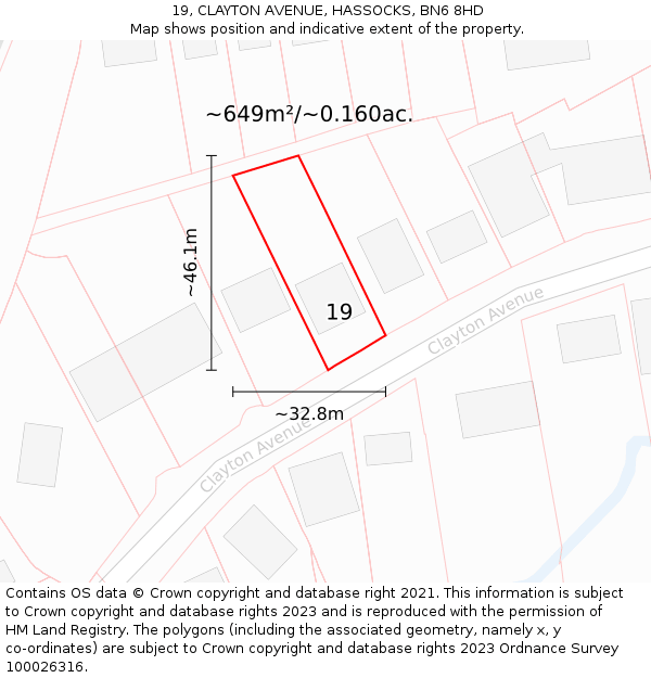 19, CLAYTON AVENUE, HASSOCKS, BN6 8HD: Plot and title map