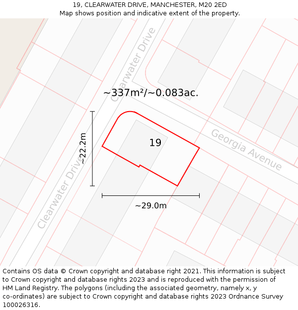 19, CLEARWATER DRIVE, MANCHESTER, M20 2ED: Plot and title map