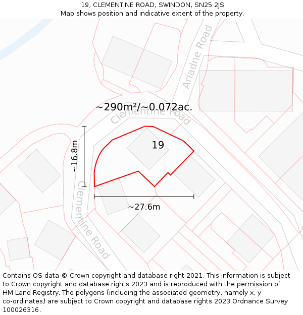 19, CLEMENTINE ROAD, SWINDON, SN25 2JS: Plot and title map