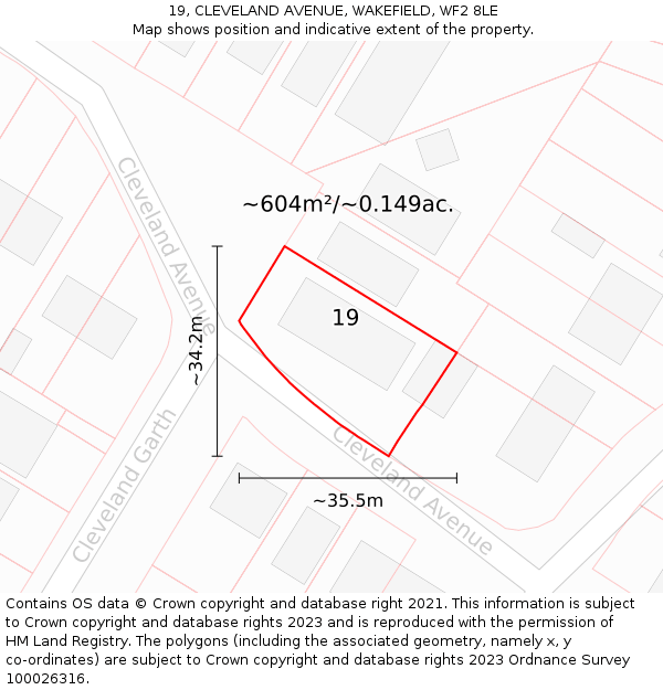 19, CLEVELAND AVENUE, WAKEFIELD, WF2 8LE: Plot and title map