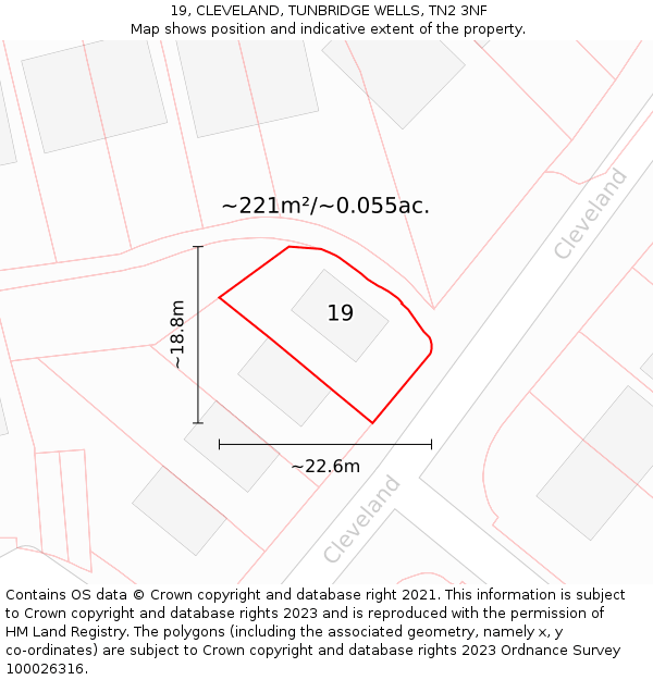 19, CLEVELAND, TUNBRIDGE WELLS, TN2 3NF: Plot and title map