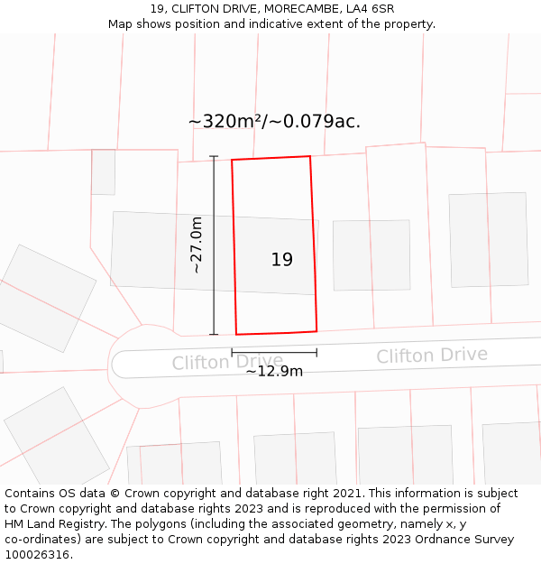 19, CLIFTON DRIVE, MORECAMBE, LA4 6SR: Plot and title map