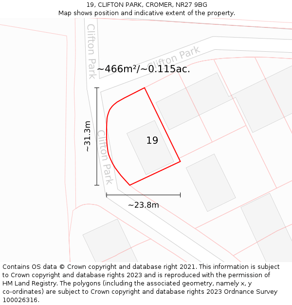 19, CLIFTON PARK, CROMER, NR27 9BG: Plot and title map