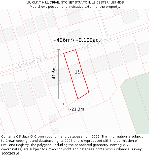 19, CLINT HILL DRIVE, STONEY STANTON, LEICESTER, LE9 4DB: Plot and title map