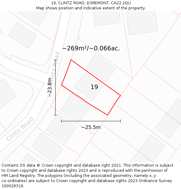 19, CLINTZ ROAD, EGREMONT, CA22 2QU: Plot and title map