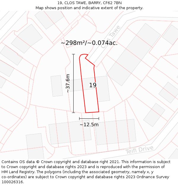 19, CLOS TAWE, BARRY, CF62 7BN: Plot and title map