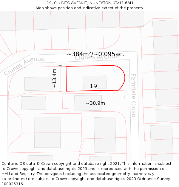 19, CLUNES AVENUE, NUNEATON, CV11 6AH: Plot and title map