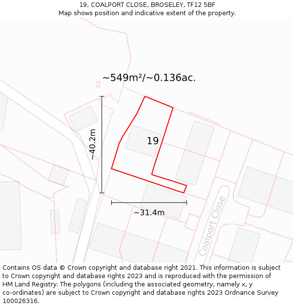 19, COALPORT CLOSE, BROSELEY, TF12 5BF: Plot and title map