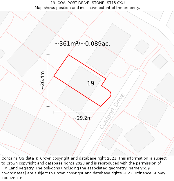 19, COALPORT DRIVE, STONE, ST15 0XU: Plot and title map