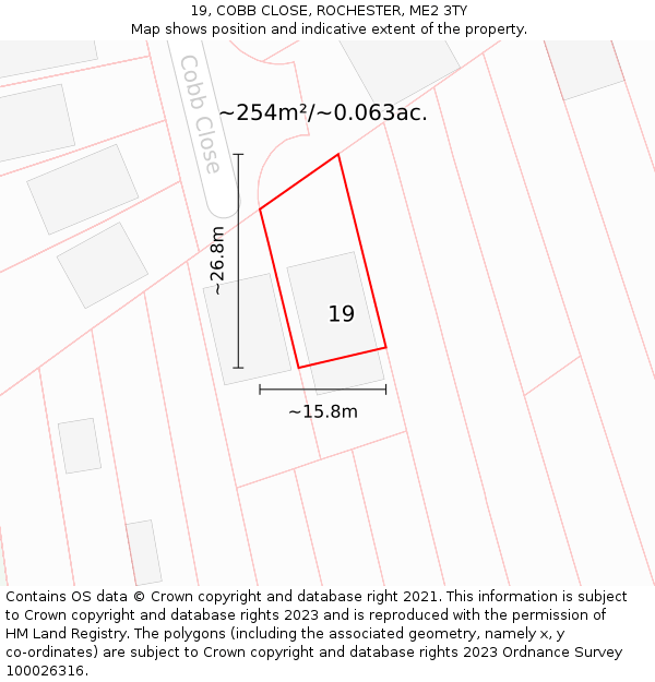 19, COBB CLOSE, ROCHESTER, ME2 3TY: Plot and title map