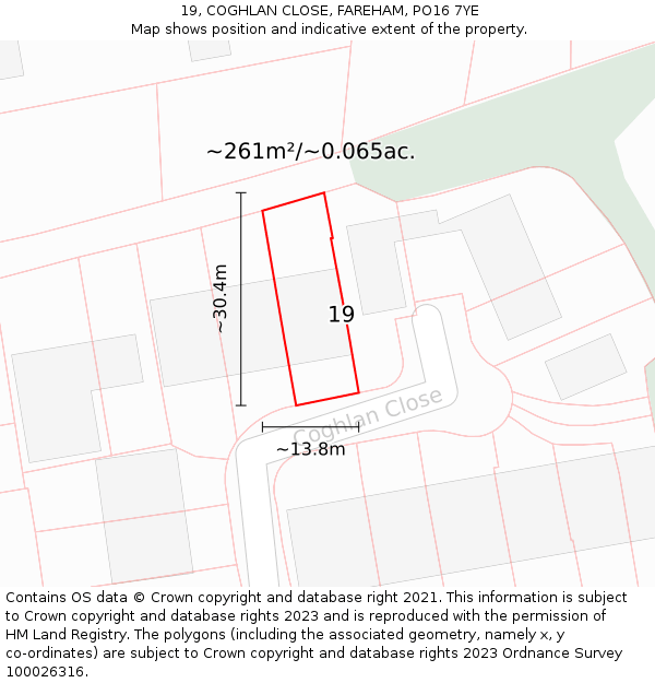 19, COGHLAN CLOSE, FAREHAM, PO16 7YE: Plot and title map