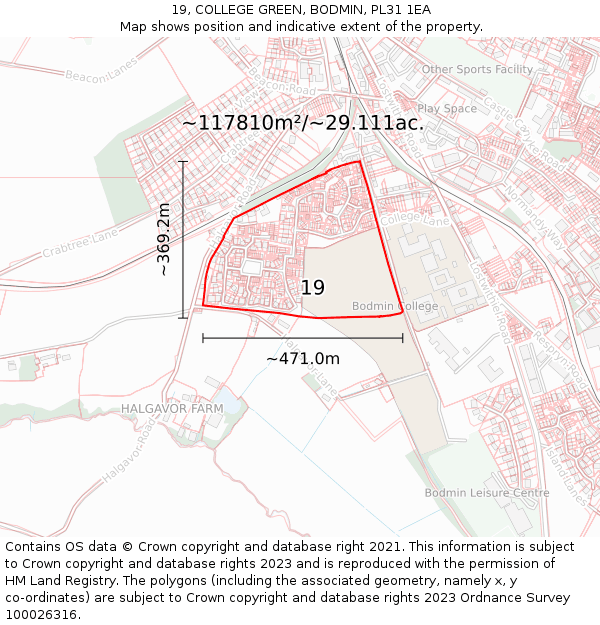 19, COLLEGE GREEN, BODMIN, PL31 1EA: Plot and title map