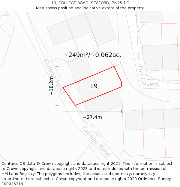 19, COLLEGE ROAD, SEAFORD, BN25 1JD: Plot and title map