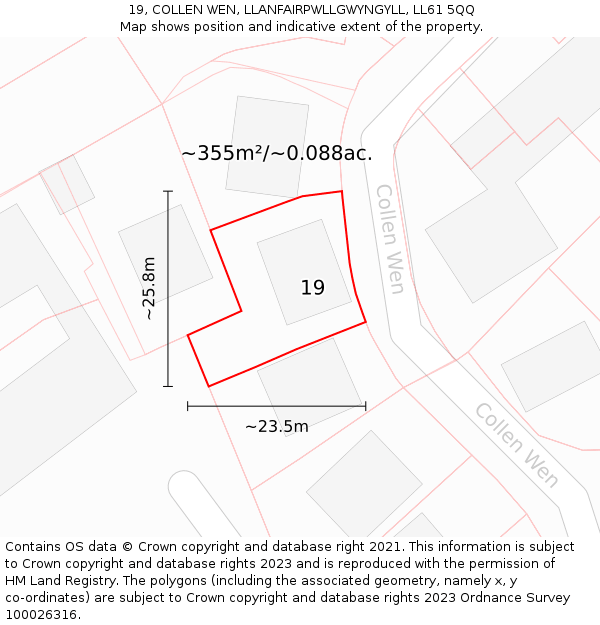 19, COLLEN WEN, LLANFAIRPWLLGWYNGYLL, LL61 5QQ: Plot and title map