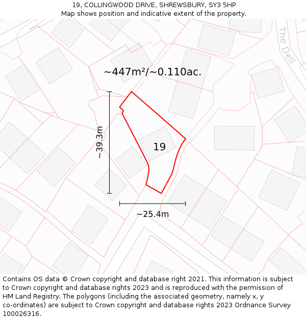 19, COLLINGWOOD DRIVE, SHREWSBURY, SY3 5HP: Plot and title map