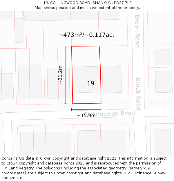 19, COLLINGWOOD ROAD, SHANKLIN, PO37 7LP: Plot and title map