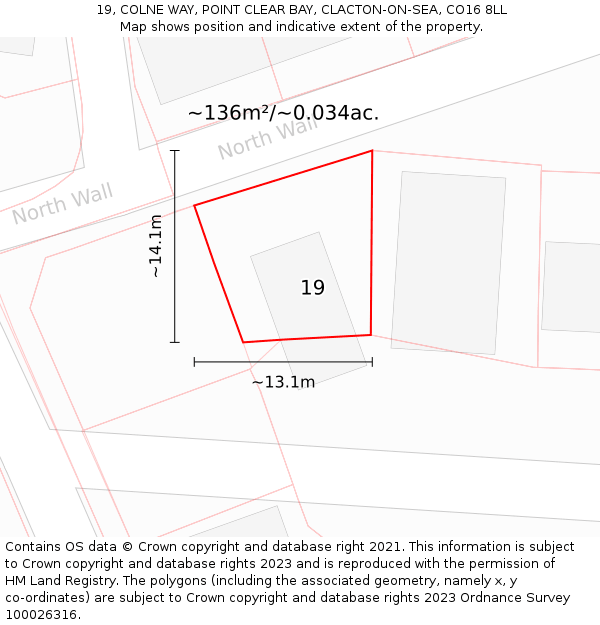 19, COLNE WAY, POINT CLEAR BAY, CLACTON-ON-SEA, CO16 8LL: Plot and title map