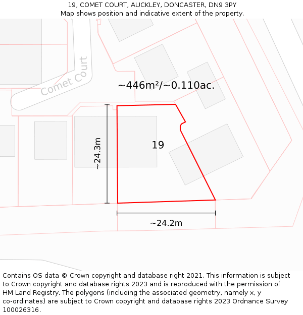 19, COMET COURT, AUCKLEY, DONCASTER, DN9 3PY: Plot and title map