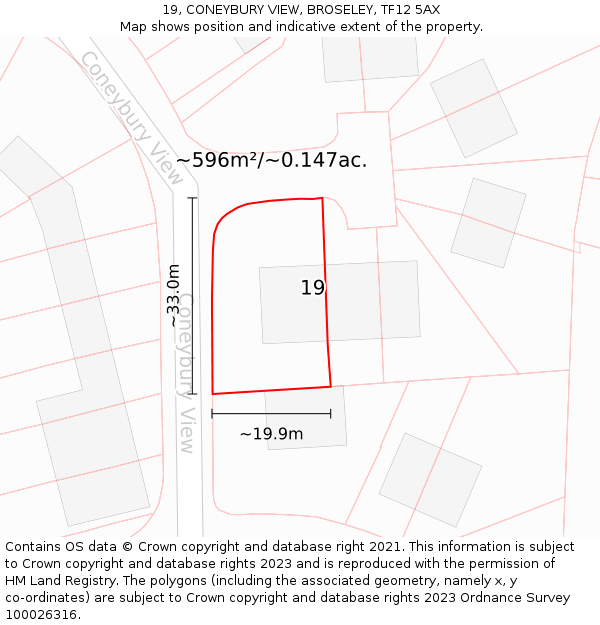 19, CONEYBURY VIEW, BROSELEY, TF12 5AX: Plot and title map