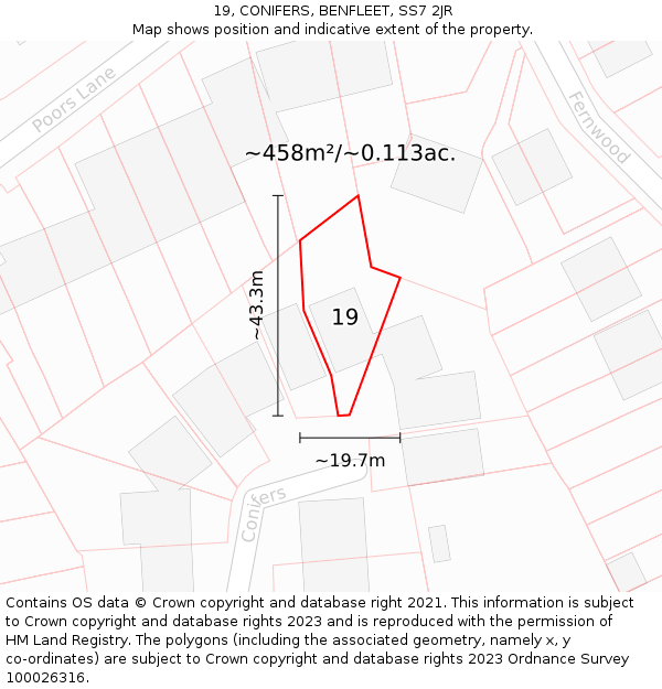 19, CONIFERS, BENFLEET, SS7 2JR: Plot and title map