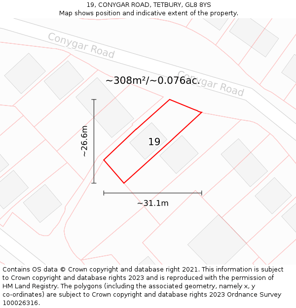 19, CONYGAR ROAD, TETBURY, GL8 8YS: Plot and title map