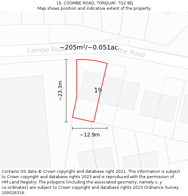 19, COOMBE ROAD, TORQUAY, TQ2 8EJ: Plot and title map