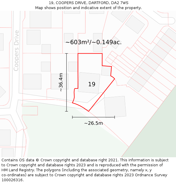 19, COOPERS DRIVE, DARTFORD, DA2 7WS: Plot and title map