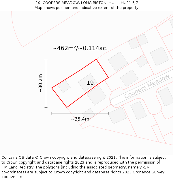 19, COOPERS MEADOW, LONG RISTON, HULL, HU11 5JZ: Plot and title map